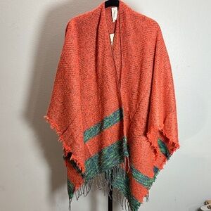 Orange and Green Fringed cardigan-NWOT